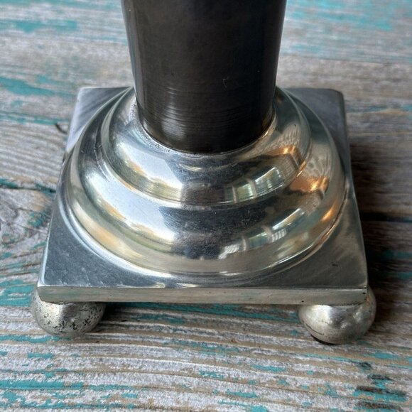Pillar Candlestick Holder Stand Two-Tone‎ Brass Chrome Metal 9.5" Heavy MCM VTG - Picture 5 of 9